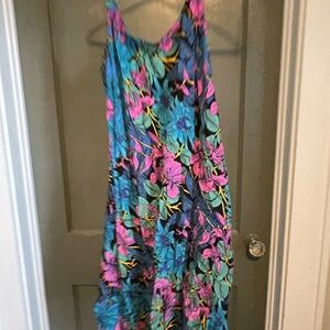 Rainbow Turquoise, Black & Pink Tropical Print Dress